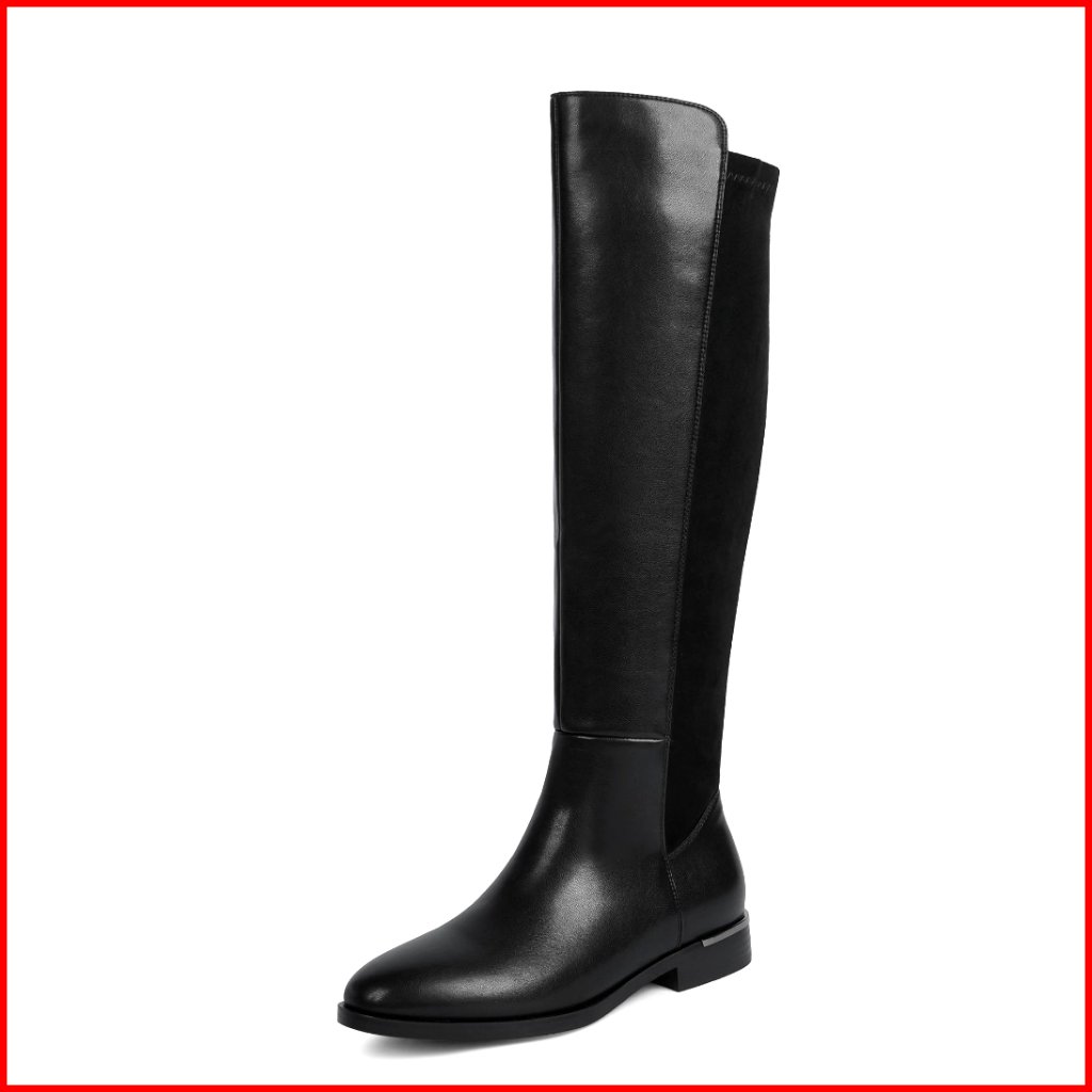 Knee High Boots Women Flat Heel Stretchy Side Zipper Dress Boots